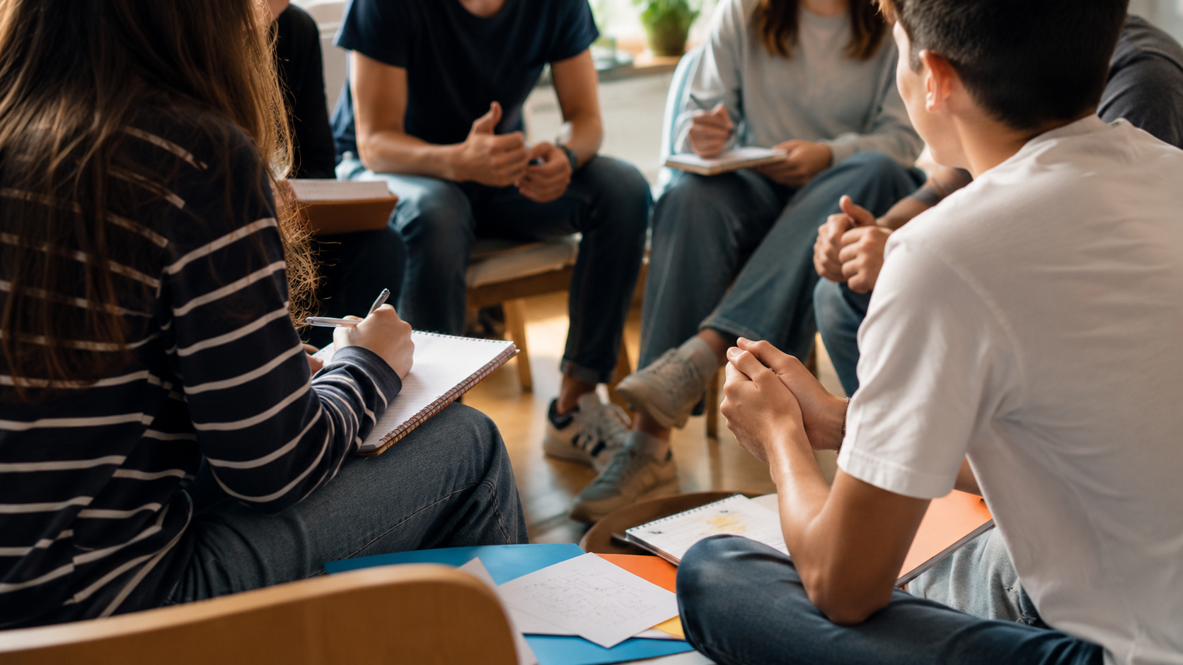 Nenas, nenos e adolescentes reunidos nun espazo de participación
